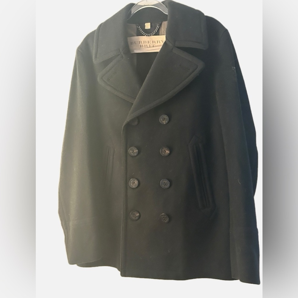 Burberry Brit Men’s Black Wool Cashmere Double Breasted Peacoat L NWOT